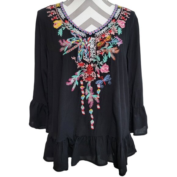 Grand & Greene Womens M Embroidered Ruffle Top Cottegecore Peasant Boho Blouse - Picture 1 of 10